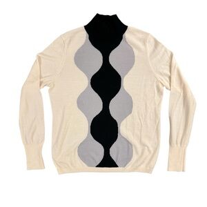Marimekko x Uniqlo Black Cream Retro Wool Blend Mock Turtleneck Sweater Large